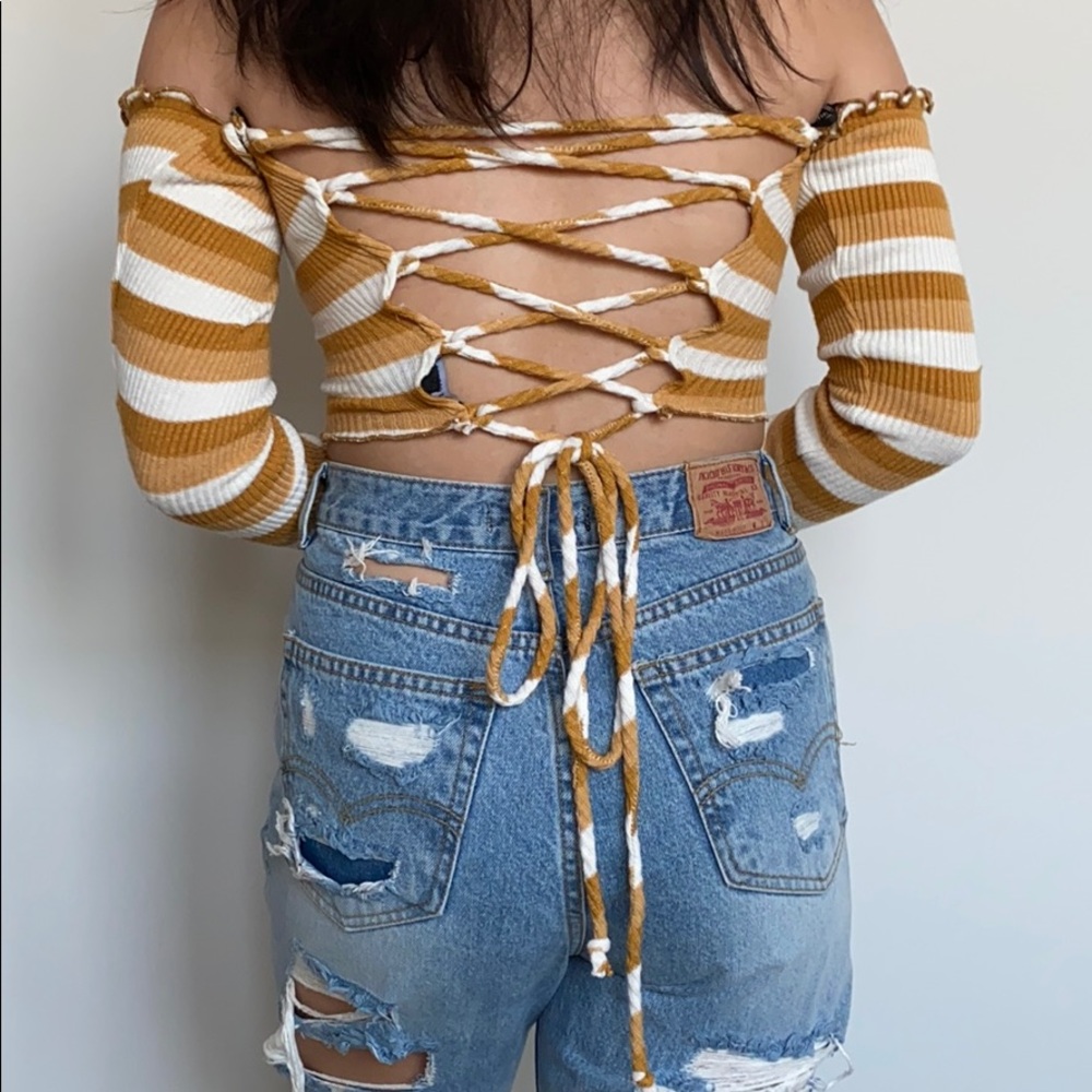 Forever 21 off shoulder lace up crop top